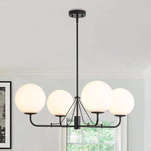 Chandelierias - Mid - century Modern Symmetrical 4 - Light Opal Glass Sphere Chandelier - Chandeliers - Black - 