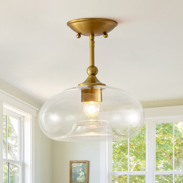 Chandelierias - Mid - century Single - Light Clear Apple Glass Semi - Flush Mount - Semi Flush - Gold - 