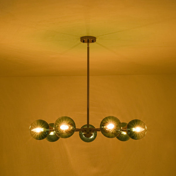 Chandelierias - Mid - century Sphere 7 - Light Cyan - blue Glass Bubble Linear Chandelier - Chandeliers - Brass - 