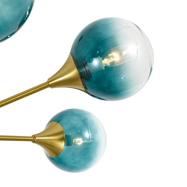Chandelierias - Mid - century Sphere 7 - Light Cyan - blue Glass Bubble Linear Chandelier - Chandeliers - Brass - 