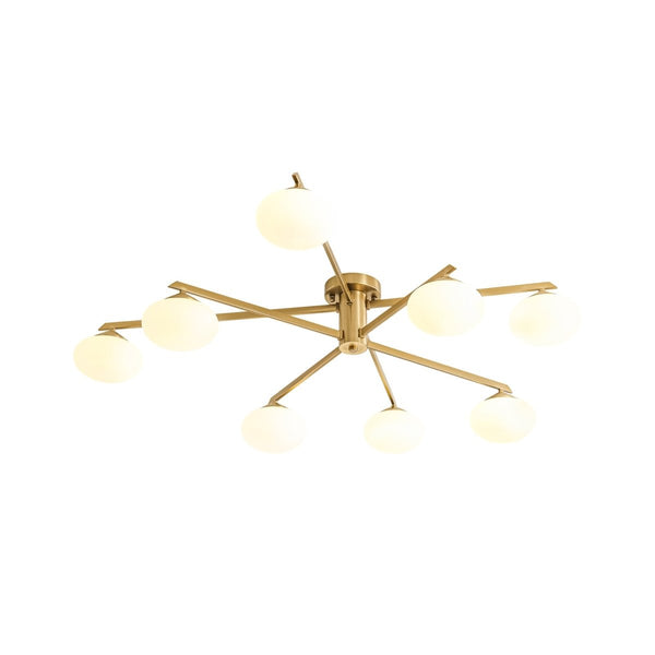 Chandelierias-Midcentury Brass 8-Light Oval Glass Tiered Sputnik Semi-flush Mount-Semi Flush-Brass-