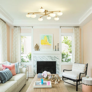 Chandelierias-Midcentury Brass 8-Light Oval Glass Tiered Sputnik Semi-flush Mount-Semi Flush-Brass-