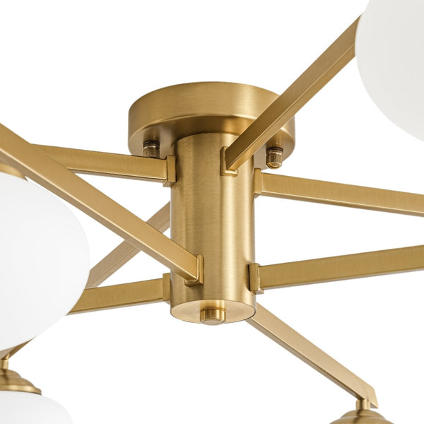 Chandelierias-Midcentury Brass 8-Light Oval Glass Tiered Sputnik Semi-flush Mount-Semi Flush-Brass-