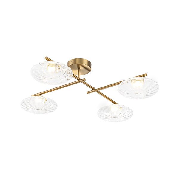 Chandelierias - Midcentury Linear 4 - Light Oval Striped Glass LED Semi - flush Mount - Semi Flush - Brass - 