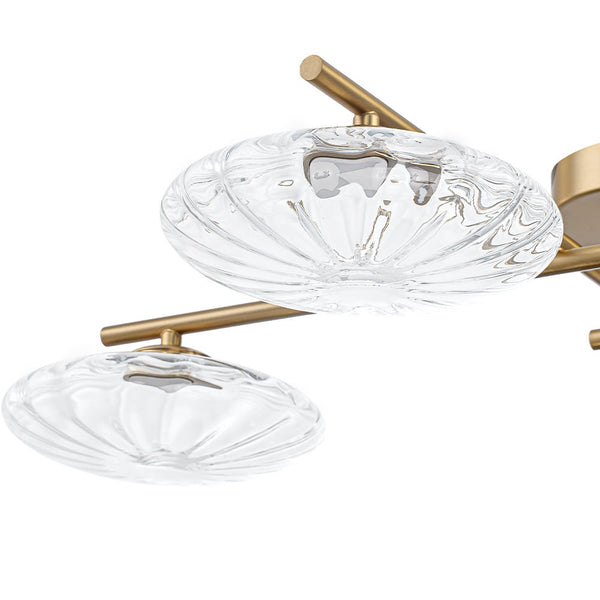 Chandelierias - Midcentury Linear 4 - Light Oval Striped Glass LED Semi - flush Mount - Semi Flush - Brass - 