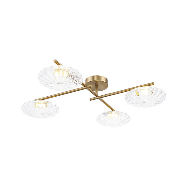 Chandelierias - Midcentury Linear 4 - Light Oval Striped Glass LED Semi - flush Mount - Semi Flush - Brass - 