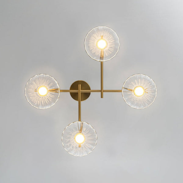 Chandelierias - Midcentury Linear 4 - Light Oval Striped Glass LED Semi - flush Mount - Semi Flush - Brass - 