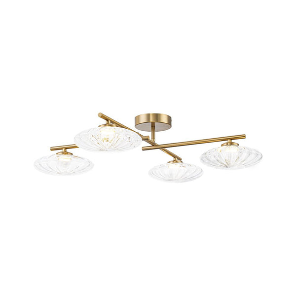 Chandelierias - Midcentury Linear 4 - Light Oval Striped Glass LED Semi - flush Mount - Semi Flush - Brass - 