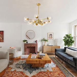 Chandelierias - Midcentury Ornate 12 - Light Striped Glass Bubble Tiered Spuntnik Chandelier - Chandeliers - Brass - 