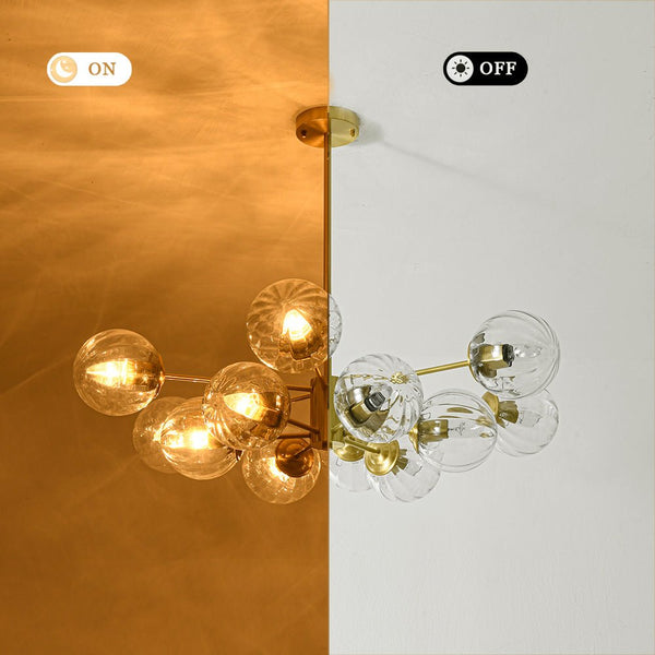 Chandelierias - Midcentury Ornate 12 - Light Striped Glass Bubble Tiered Spuntnik Chandelier - Chandeliers - Brass - 