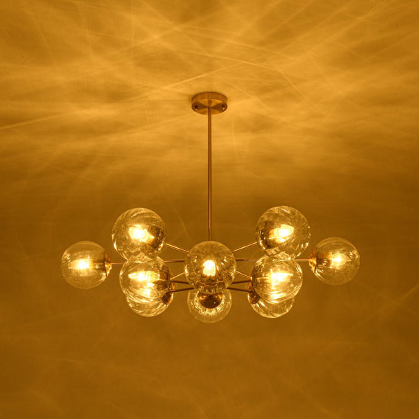 Chandelierias - Midcentury Ornate 12 - Light Striped Glass Bubble Tiered Spuntnik Chandelier - Chandeliers - Brass - 