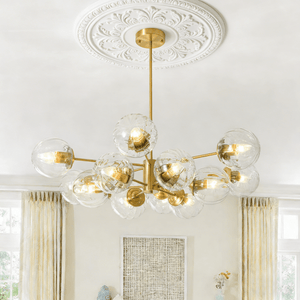 Chandelierias - Midcentury Ornate 12 - Light Striped Glass Bubble Tiered Spuntnik Chandelier - Chandeliers - Brass - 