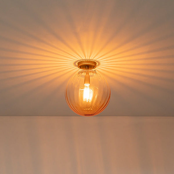 Chandelierias - Minimalism 1 - Light Striped Glass Orb Semi - flush Mount - Semi Flush - Brass - Gradient Ocean