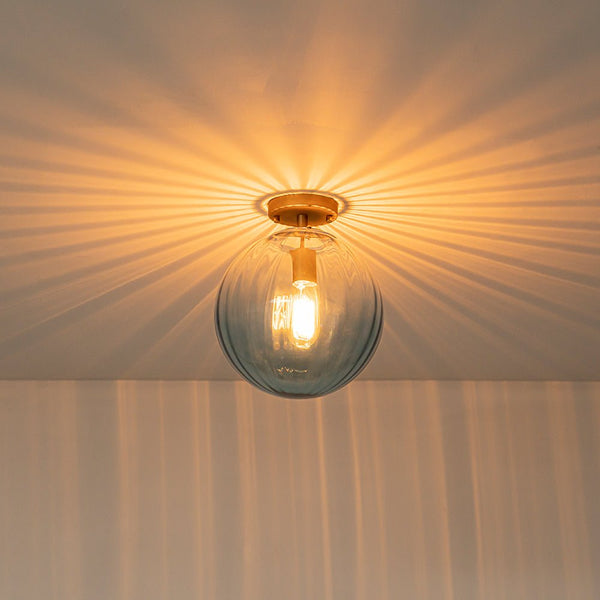 Chandelierias - Minimalism 1 - Light Striped Glass Orb Semi - flush Mount - Semi Flush - Brass - Gradient Ocean