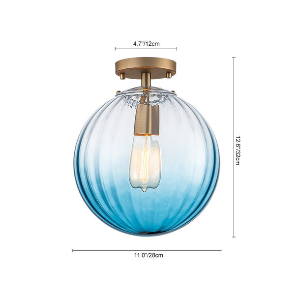 Chandelierias - Minimalism 1 - Light Striped Glass Orb Semi - flush Mount - Semi Flush - Brass - Gradient Ocean