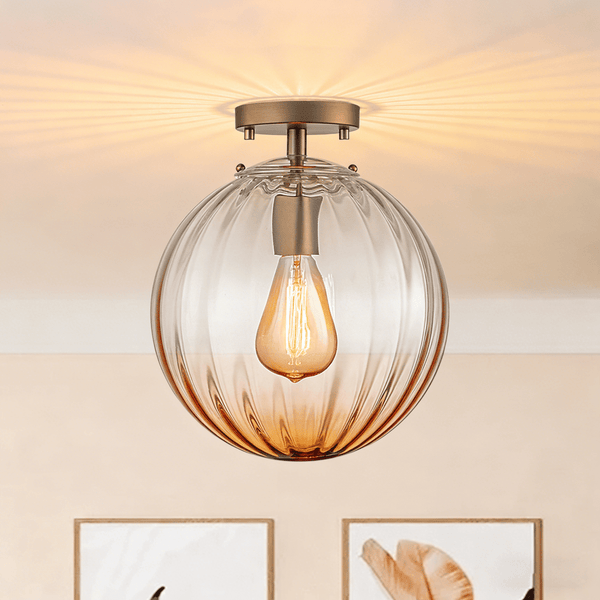 Chandelierias - Minimalism 1 - Light Striped Glass Orb Semi - flush Mount - Semi Flush - Brass - Gradient Ocean
