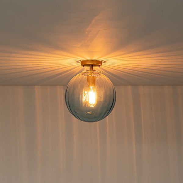 Chandelierias - Minimalism 1 - Light Striped Glass Orb Semi - flush Mount - Semi Flush - Brass - Gradient Ocean