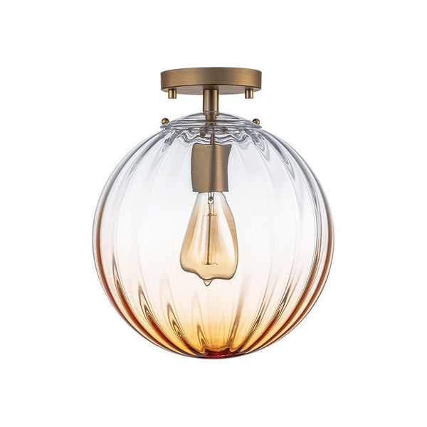 Chandelierias - Minimalism 1 - Light Striped Glass Orb Semi - flush Mount - Semi Flush - Brass - Gradient Ocean