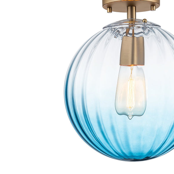 Chandelierias - Minimalism 1 - Light Striped Glass Orb Semi - flush Mount - Semi Flush - Brass - Gradient Ocean