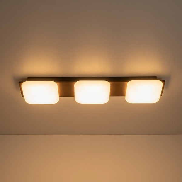 Chandelierias - Minimalist 3 - Light Crafted Faux Wood Linear Dimmable LED Ceiling Light - Flush Mount - Faux Walnut Grain - 