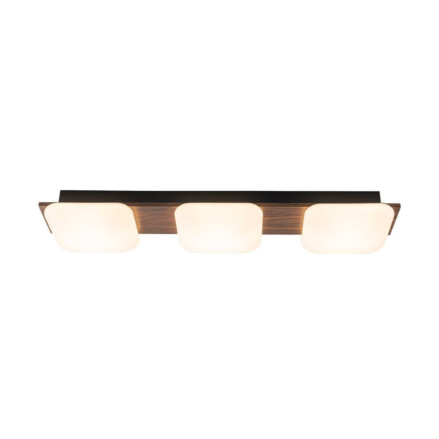 Chandelierias - Minimalist 3 - Light Crafted Faux Wood Linear Dimmable LED Ceiling Light - Flush Mount - Faux Walnut Grain - 