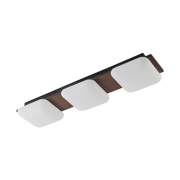 Chandelierias - Minimalist 3 - Light Crafted Faux Wood Linear Dimmable LED Ceiling Light - Flush Mount - Faux Walnut Grain - 