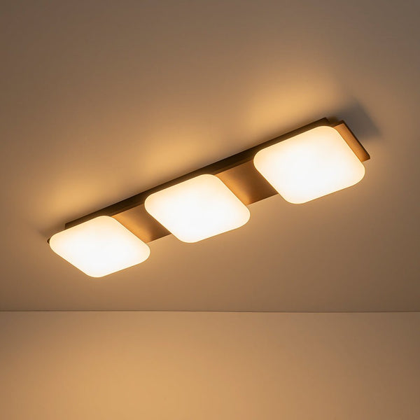 Chandelierias - Minimalist 3 - Light Crafted Faux Wood Linear Dimmable LED Ceiling Light - Flush Mount - Faux Walnut Grain - 