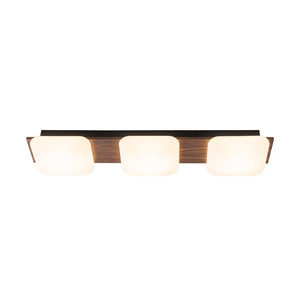 Chandelierias - Minimalist 3 - Light Crafted Faux Wood Linear Dimmable LED Ceiling Light - Flush Mount - Faux Walnut Grain - 