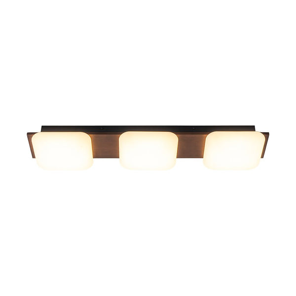 Chandelierias - Minimalist 3 - Light Crafted Faux Wood Linear Dimmable LED Ceiling Light - Flush Mount - Faux Walnut Grain - 