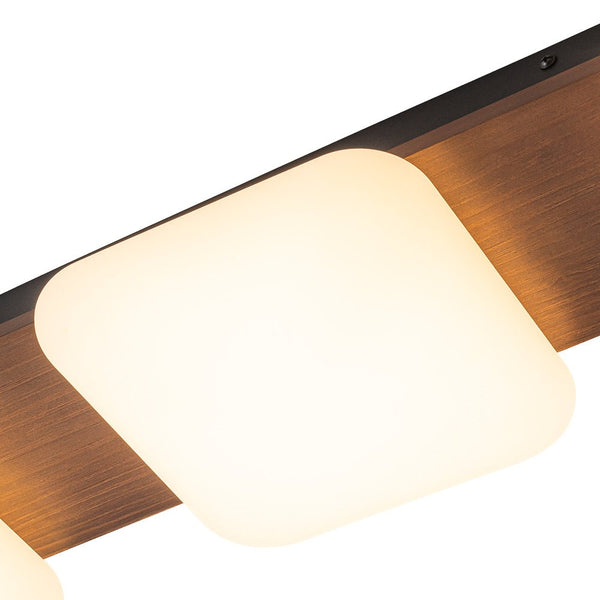 Chandelierias - Minimalist 3 - Light Crafted Faux Wood Linear Dimmable LED Ceiling Light - Flush Mount - Faux Walnut Grain - 