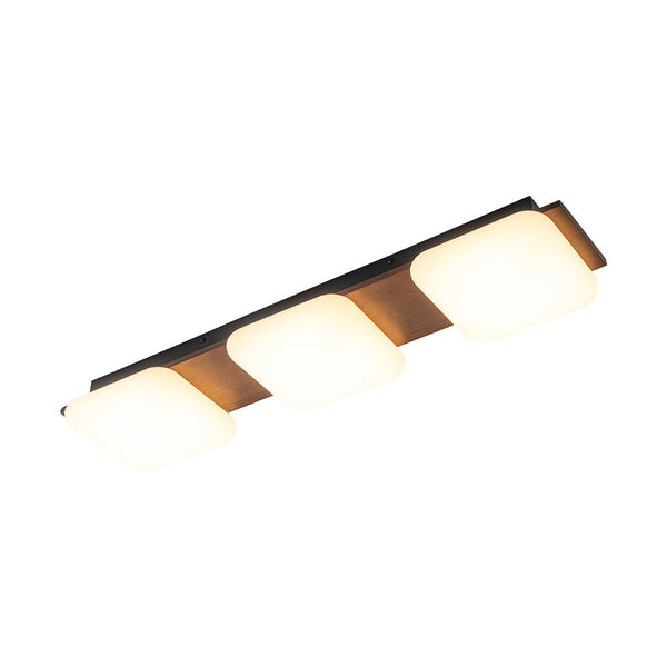 Chandelierias - Minimalist 3 - Light Crafted Faux Wood Linear Dimmable LED Ceiling Light - Flush Mount - Faux Walnut Grain - 