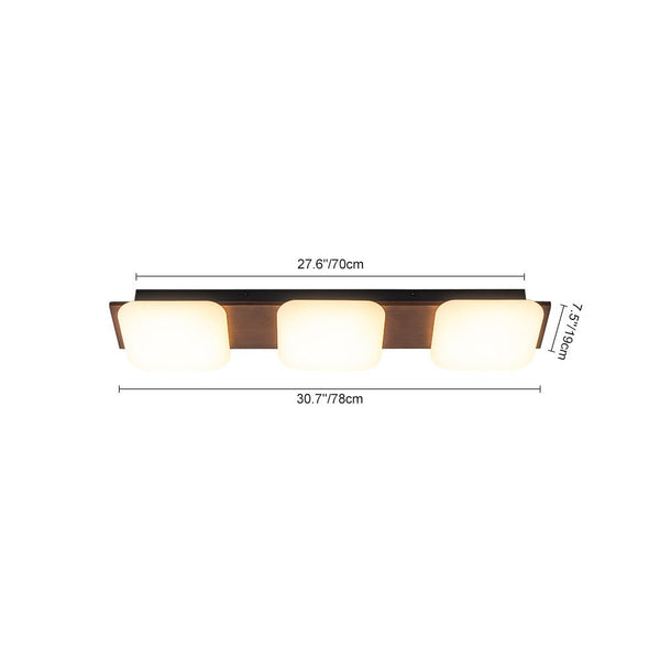 Chandelierias - Minimalist 3 - Light Crafted Faux Wood Linear Dimmable LED Ceiling Light - Flush Mount - Faux Walnut Grain - 
