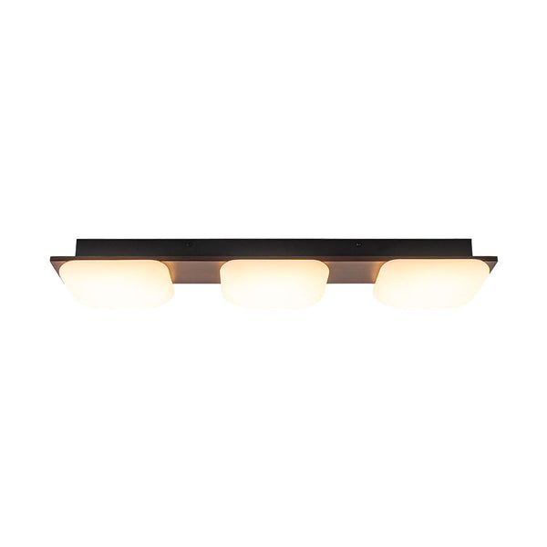 Chandelierias - Minimalist 3 - Light Crafted Faux Wood Linear Dimmable LED Ceiling Light - Flush Mount - Faux Walnut Grain - 