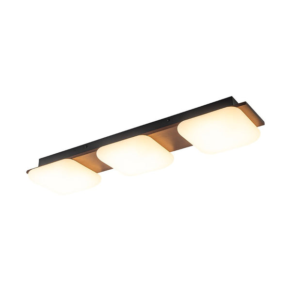 Chandelierias - Minimalist 3 - Light Crafted Faux Wood Linear Dimmable LED Ceiling Light - Flush Mount - Faux Walnut Grain - 
