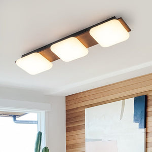 Chandelierias - Minimalist 3 - Light Crafted Faux Wood Linear Dimmable LED Ceiling Light - Flush Mount - Faux Walnut Grain - 