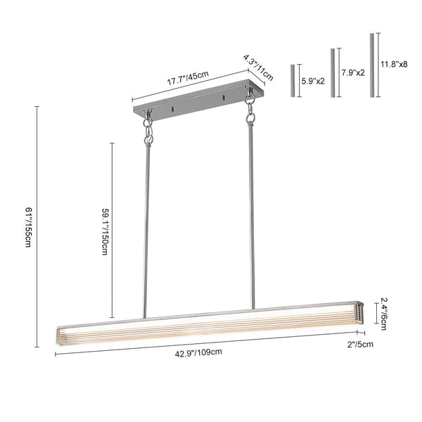 Chandelierias-Minimalist Elongated LED Linear Glass LED Dining Pendant-Pendants-Silver-