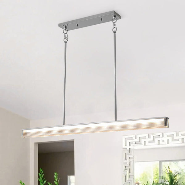 Chandelierias-Minimalist Elongated LED Linear Glass LED Dining Pendant-Pendants-Silver-