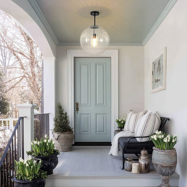 Chandelierias - Minimalist Modern 1 - Light Ribbed Clear Glass Globe Pendant - Pendants - Brushed Brass - 