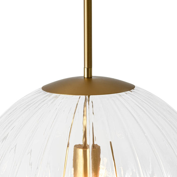 Chandelierias - Minimalist Modern 1 - Light Ribbed Clear Glass Globe Pendant - Pendants - Brushed Brass - 