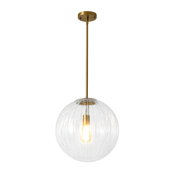 Chandelierias - Minimalist Modern 1 - Light Ribbed Clear Glass Globe Pendant - Pendants - Brushed Brass - 