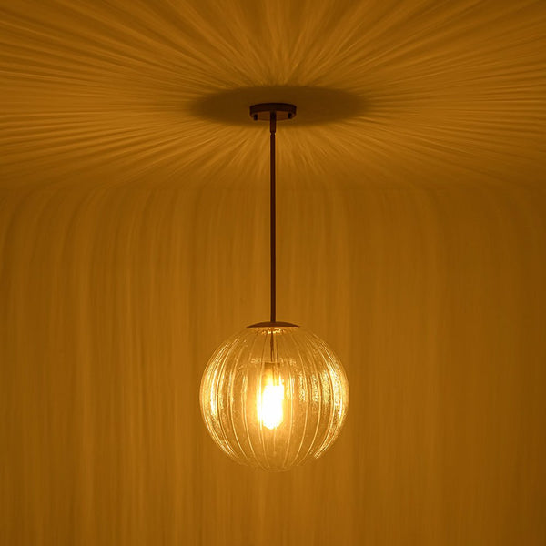Chandelierias - Minimalist Modern 1 - Light Ribbed Clear Glass Globe Pendant - Pendants - Brushed Brass - 