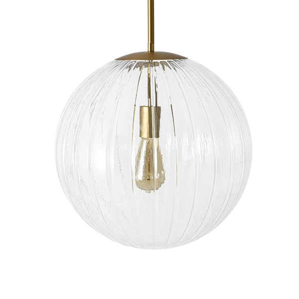 Chandelierias - Minimalist Modern 1 - Light Ribbed Clear Glass Globe Pendant - Pendants - Brushed Brass - 