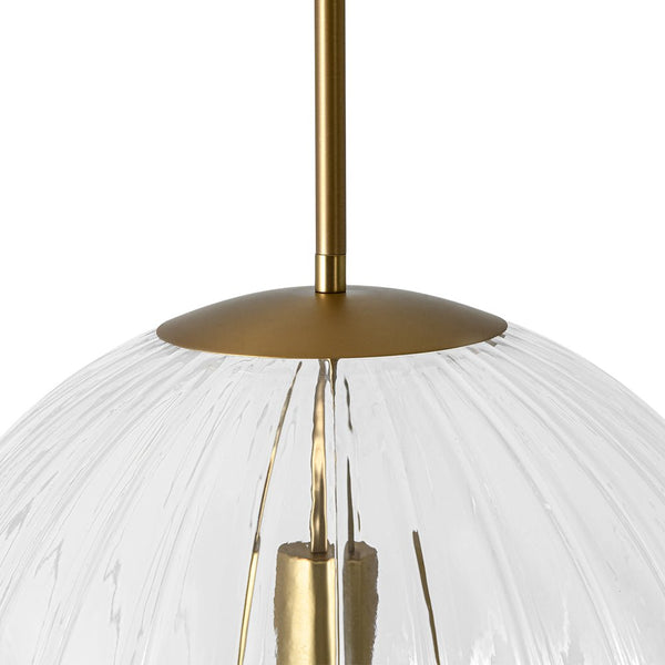 Chandelierias - Minimalist Modern 1 - Light Ribbed Clear Glass Globe Pendant - Pendants - Brushed Brass - 