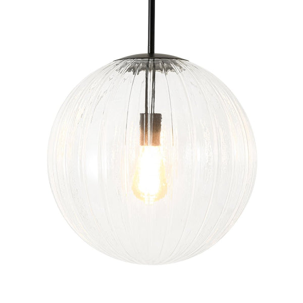 Chandelierias - Minimalist Modern 1 - Light Ribbed Clear Glass Globe Pendant - Pendants - Matte Black - 
