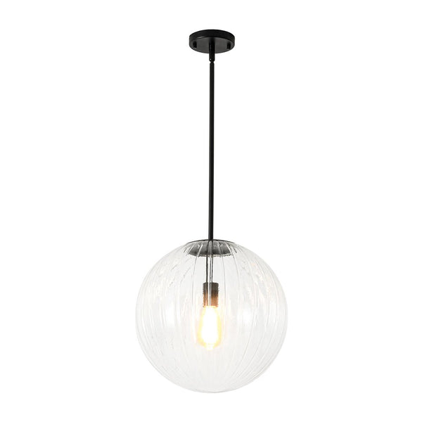 Chandelierias - Minimalist Modern 1 - Light Ribbed Clear Glass Globe Pendant - Pendants - Matte Black - 