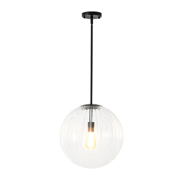 Chandelierias - Minimalist Modern 1 - Light Ribbed Clear Glass Globe Pendant - Pendants - Matte Black - 