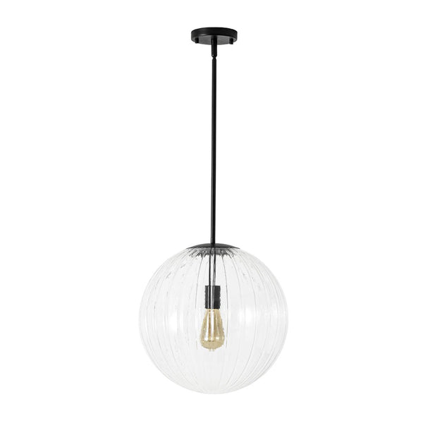 Chandelierias - Minimalist Modern 1 - Light Ribbed Clear Glass Globe Pendant - Pendants - Matte Black - 