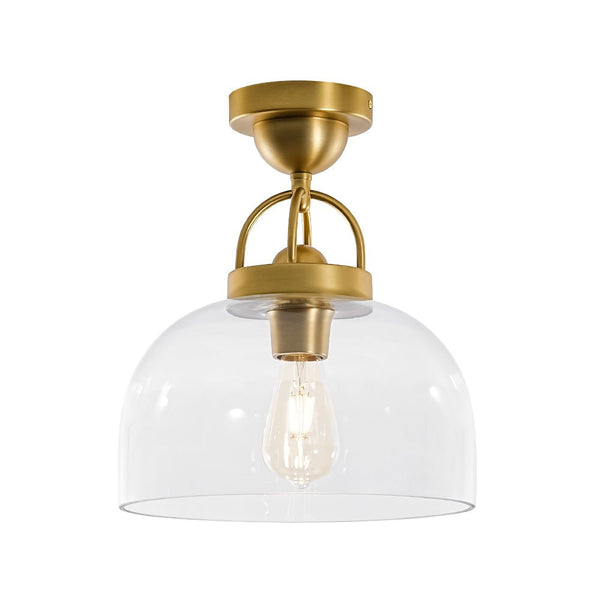 Chandelierias - Modern 1 - Light Clear Domed Globe Semi - flush Mount - Semi Flush - Brass - 