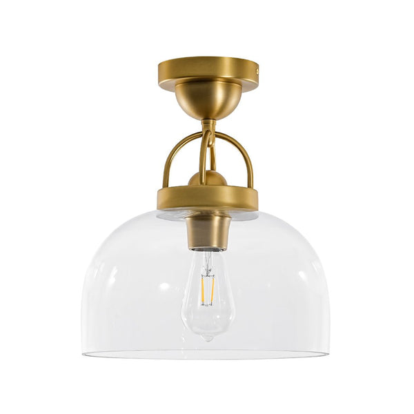 Chandelierias - Modern 1 - Light Clear Domed Globe Semi - flush Mount - Semi Flush - Brass - 