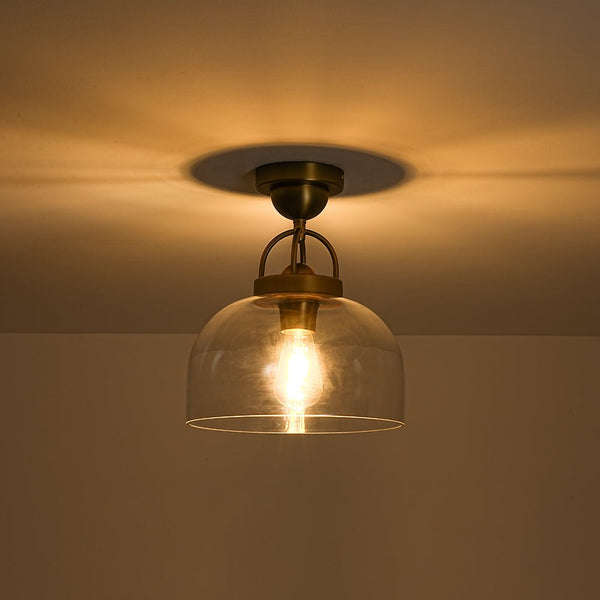 Chandelierias - Modern 1 - Light Clear Domed Globe Semi - flush Mount - Semi Flush - Brass - 